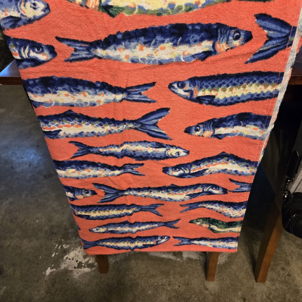 Vera Bradley Coral and Blue Fish Pattern Beach Towel